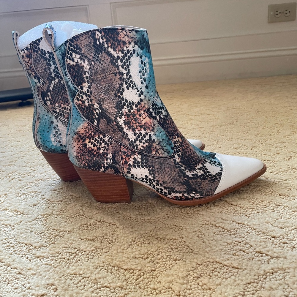 Matisse Snakeskin Ankle Boots - White and Teal - Picture 6 of 9